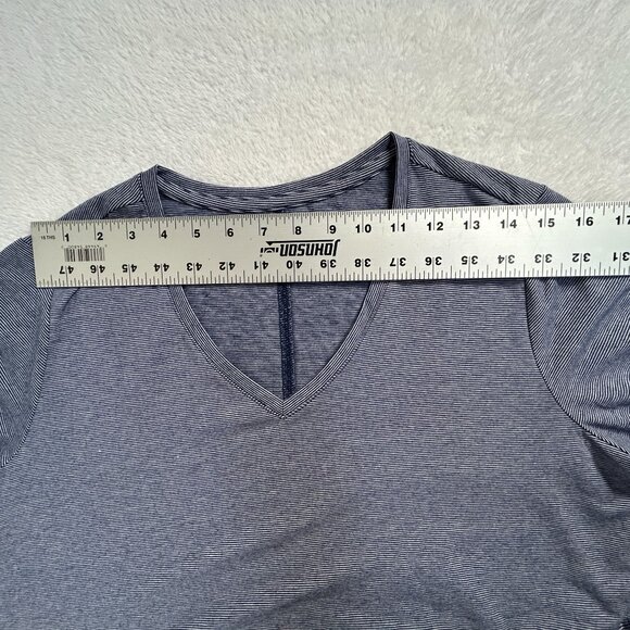 Lands' End Womens Blue Pinstripe V-Neck Long Sleeve Top Medium 10-12 Stretch - Picture 6 of 8